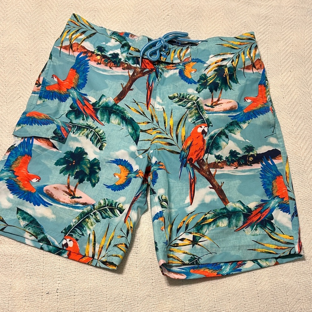 Tropical Parrot Print Men Swim Shorts